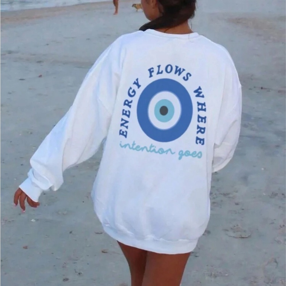 Womens Inspirational Karma Oversized Sweater - Energy flows where intention goes - Picture 1 of 5